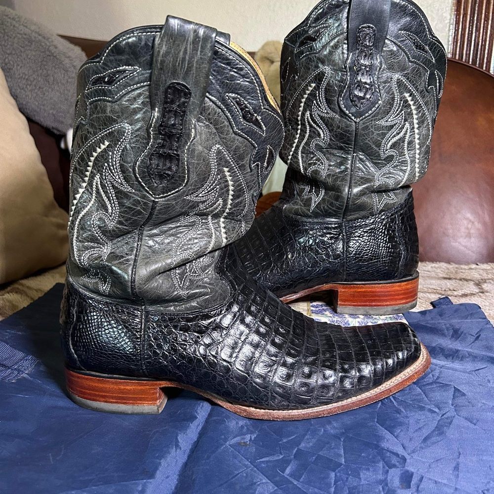 Black Crocodile Leather Cowboy Boots